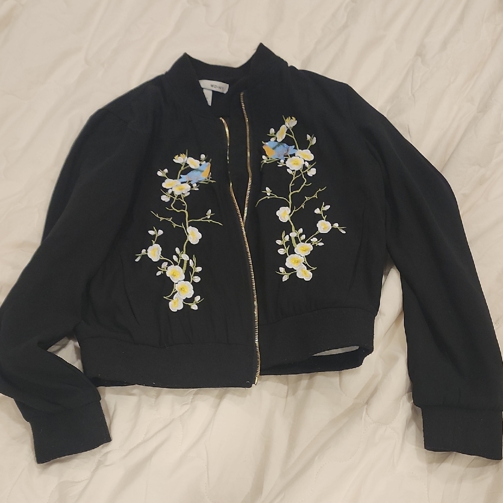 Floral Embroidered Black Jacket